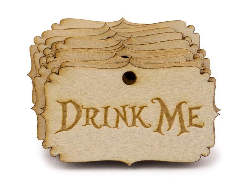 Summer-Ray.com Summer-Ray 50pcs Alice in The Wonderland Wooden Party Favor Tags (Drink Me) - Image 1